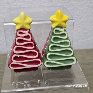 Cracker Barrel Christmas Ribbon Candy Tree Salt & Pepper Shaker Set  New